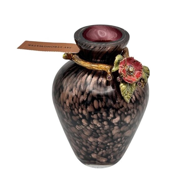 New Jay Strangwater Mini Vase Hand Blown Glass "Ginger Flower" Swarovski Crystal - Picture 1 of 9
